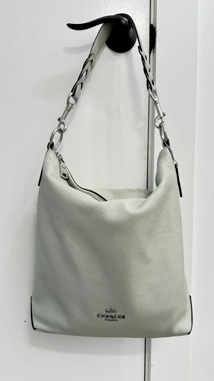 Coach Abbey Gray/Green Pebbled Leather Hobo Shoulder Bag Silver Hardware Slouchy